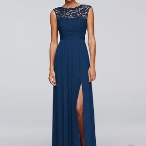 Full Length Bridesmaid Dress with Lace Bodice